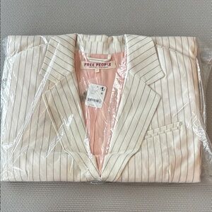 Free People Cream Reggie Oversized Blazer with Pinstripes